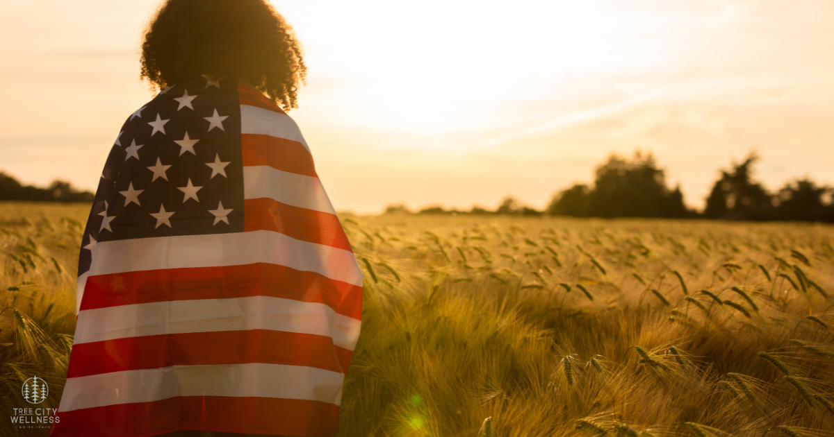 Black American woman holding the American flag in a field at sunset. Cover image for blog post regarding fee increases and opinion regarding the recent election results.