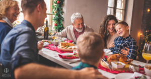 picture of family at breakfast table during Christmas article post holiday family stress