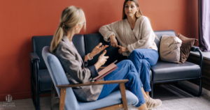 Two women in counseling. Header for Accelerated Resolution Therapy